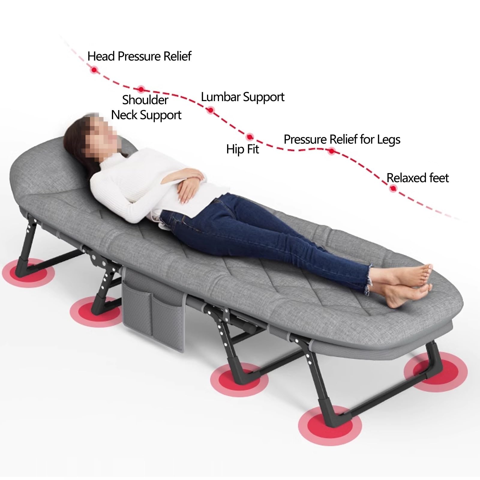 Opklapbed 1 Personen in 6 Standen Verstelbare Rugleuning Veldbed met Matras Draagvermogen 300kg Logeerbed Campingbed Ruimtebesparend Bed(Yellow,180 * 60 * 30cm
