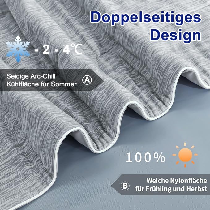 MH MYLUNE HOME Kühldecke Leichte Sommerdecke, Arc-Chill Q-Max0.458, 2in1 Kühlende Bettdecke 150x200, Sommerbettdecke Kuscheldecke Wohndecke Sofadecke Reisedecke Cooling Blanket (grau, 150 x 200 cm)