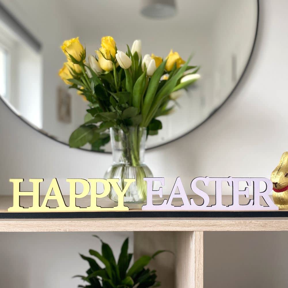 Luck and Luck Easter Sign, Wooden, MDF & Oak Veneer, 50cm x 8.5cm, Tabletop, Contemporary Style, Happy Easter