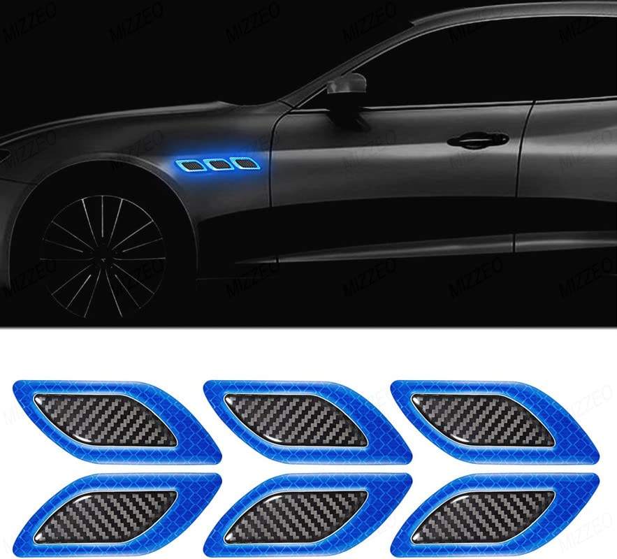 MIZZEO 3D Strong Reflective Stripe Stickers for Car Fender Hood Bumper High-Intensity Night Visibility (Carbon Fibred, Pack of 6, Blue) Compatible with Tata Punch (2021)-image-13