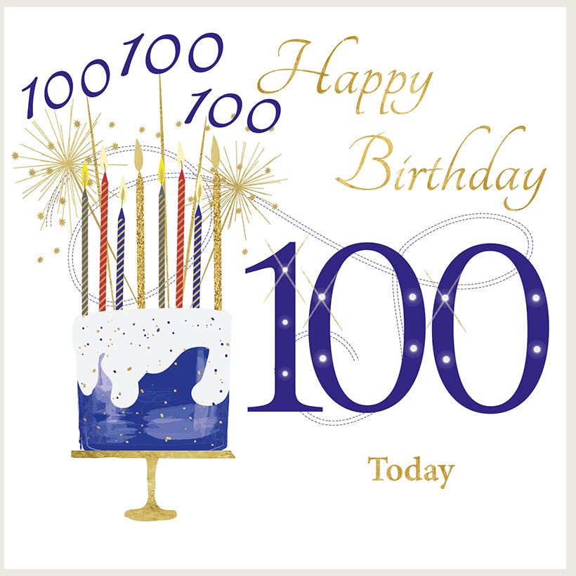Age 100 (100th) Birthday card - Happy Birthday 100 today - Rush Design - Cake and candles - Male card