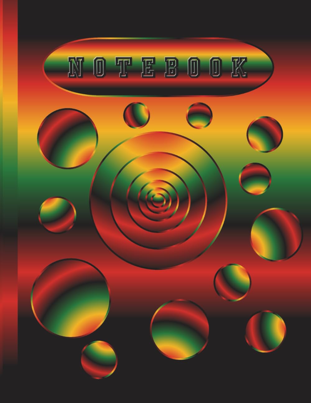 Notebook: Black Red Gold Green Striped Wide Ruled Composition