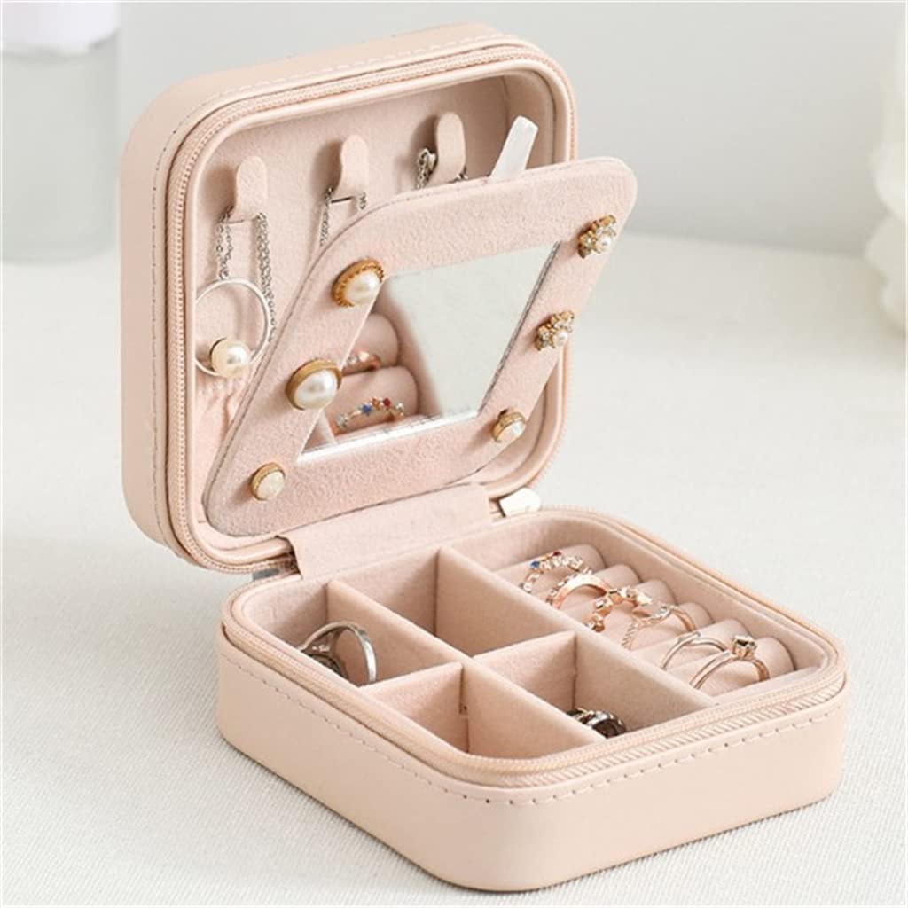 Double-Layer Womens Mini Stud Earrings Rings Jewelry Box Useful Makeup Organizer with Zipper Travel Portable Jewelry PU Box