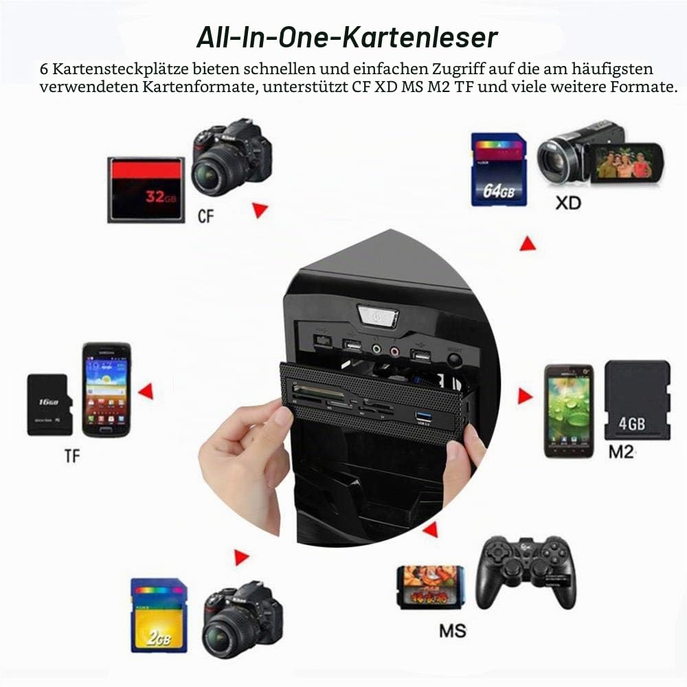 Interner Kartenleser 5,25 Zoll mit Frontpanel Multiport USB 3.0 USB 2.0 für M2 SD MS XD CF TF Karte
