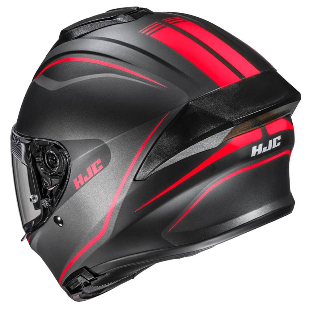 Casco de Moto Integral HJC C71 Designed Quez Negro Rojo Mate con Visor Solar | Unisex Hombre y Mujer Homologado ECE 22.06