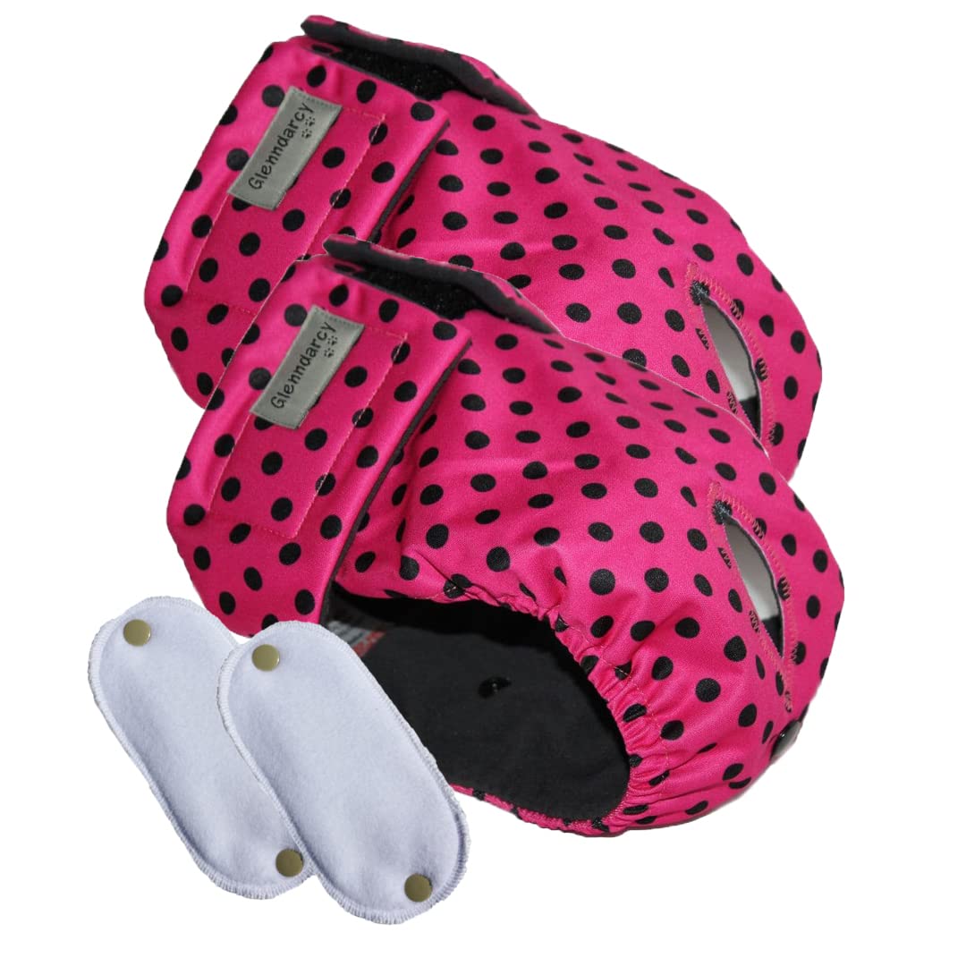 Glenndarcy Female Dog Season Nappy - Waterproof Fabric (2 Pack - Size Small, Pink Black Dots)
