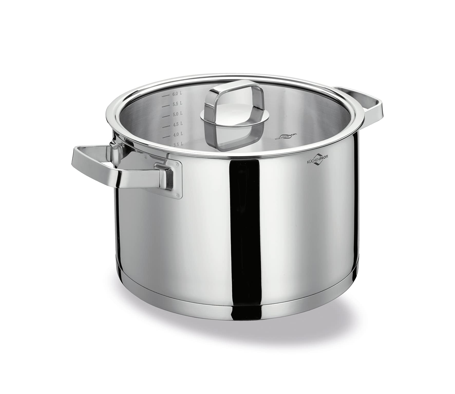 KÜCHENPROFI Kochtopf SAN REMO 6 Liter, 24 cm, Edelstahl, Glasdeckel | Rostfrei, Mehrschichtboden, Sicherheitsglas, wärmeisolierende Griffe, Innenskala, geeignet für alle Herdarten.