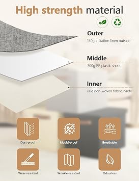 Bagnizer Storage Boxes with Lids 2PCS Foldable Fabric Storage Boxes Large Stackable Storage Baskets for Shelves Storage Box for Clothes Wardrobe Grey Collapsible Decorative Storage Bins 43x30x30cm