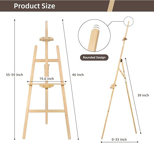 Miniatura 2 de Caballete de madera ajustable para pintura, caballete de arte con capacidad para hasta 48 pulgadas, lienzo de pintura para letrero de boda y póster,