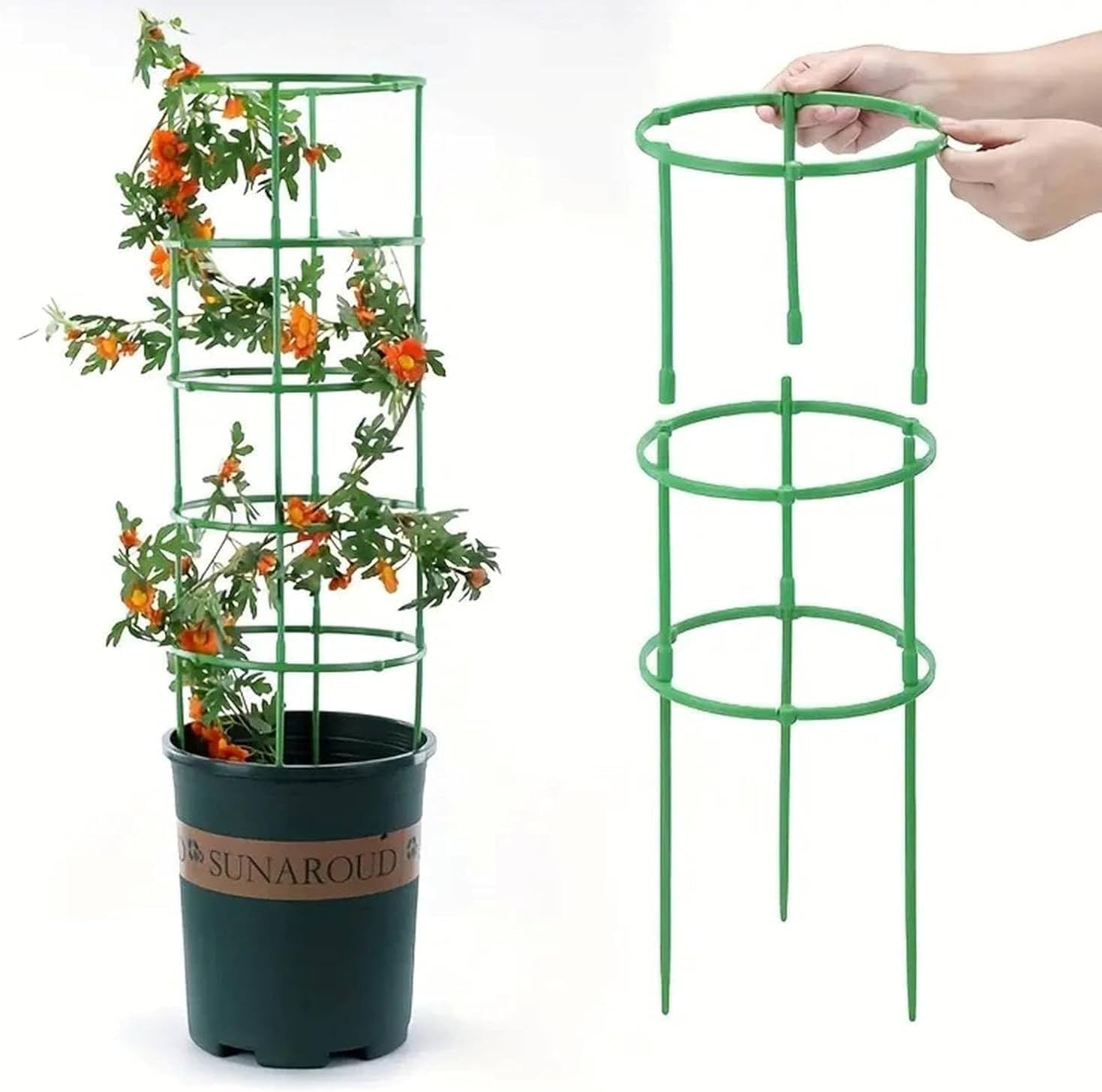 DREWIT STAR Plant Support 3 Layer Stakes Ring Plastic Plant Cage Holder Flower Pot Climbing Trellis for Tomatoes,Rose, Potted Plants,Clivia, Succulents
