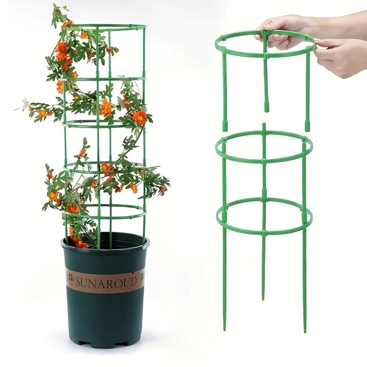 DREWIT STAR Plant Support 3 Layer Stakes Ring Plastic Plant Cage Holder Flower Pot Climbing Trellis for Tomatoes,Rose, Potted Plants,Clivia, Succulents