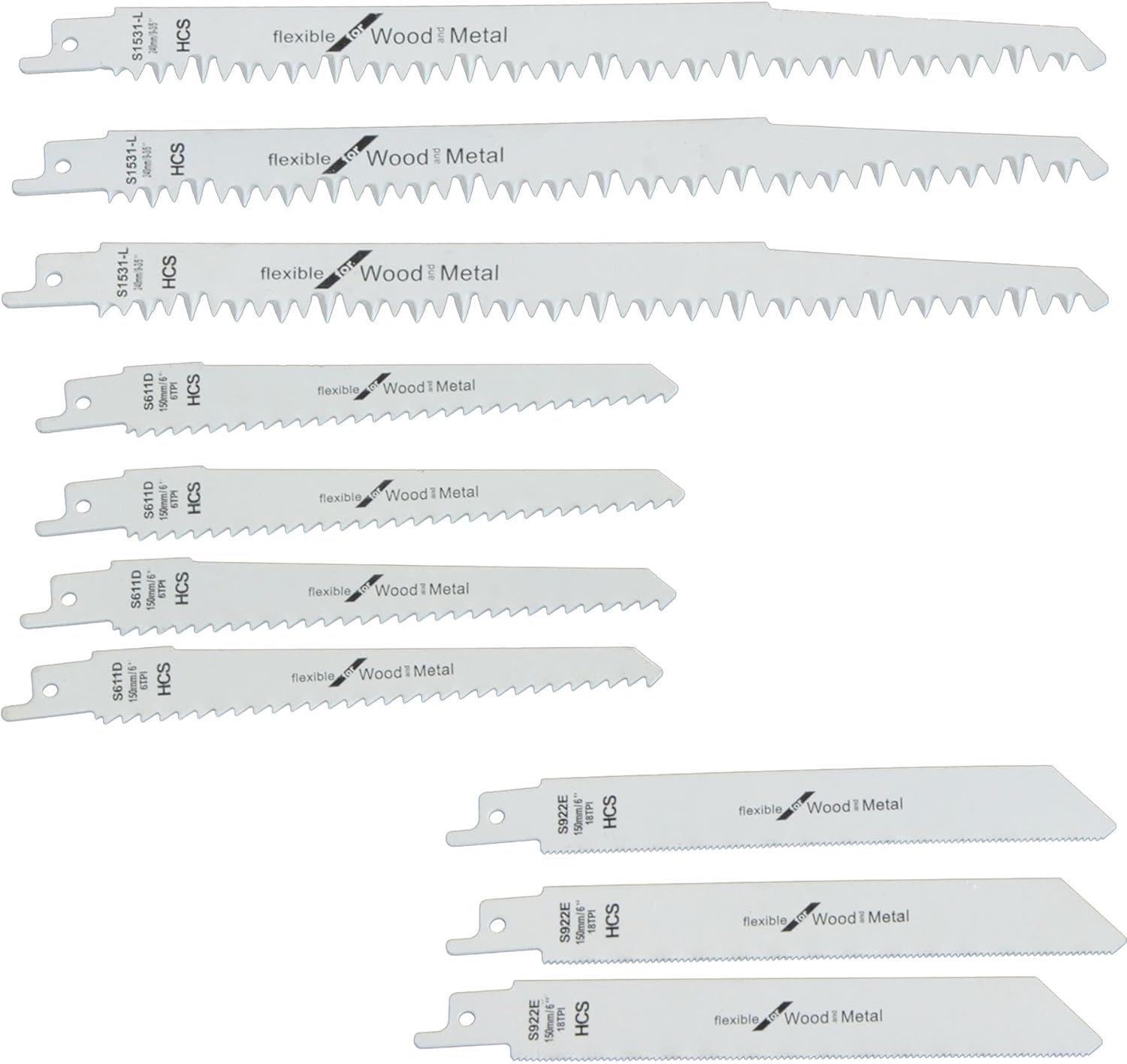 Dapetz 20 X Mixed Reciprocating Saw Blades - Wood & Metal 5Tpi 6Tpi 18Tpi 150mm & 240mm