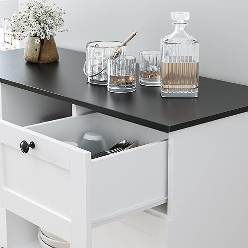 Miniatura 5 de HOSTACK Gabinete de barra de vino para licor y vasos gabinete de aparador de buffet con cajones y estante de vino extraíble gabinete de