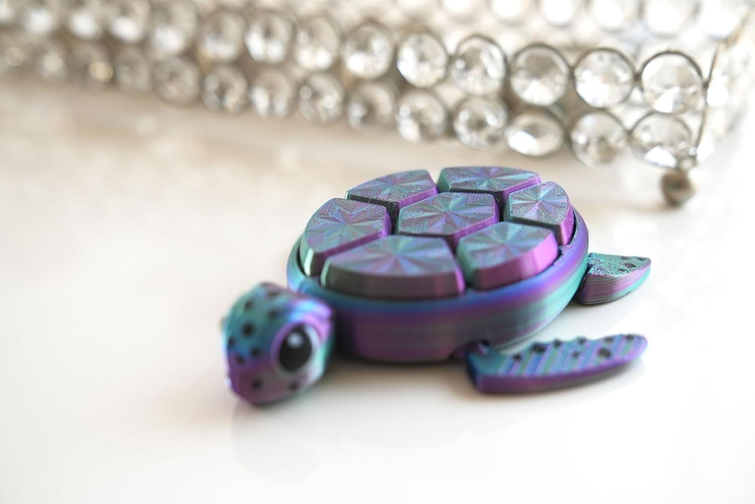 SWANKYVIEW Iridescent Turtle Fidget Clicker – ASMR Desk Fidget for Adults & Teens | Stress & Anxiety Relief, Focus Tool | Color-Shift Finish