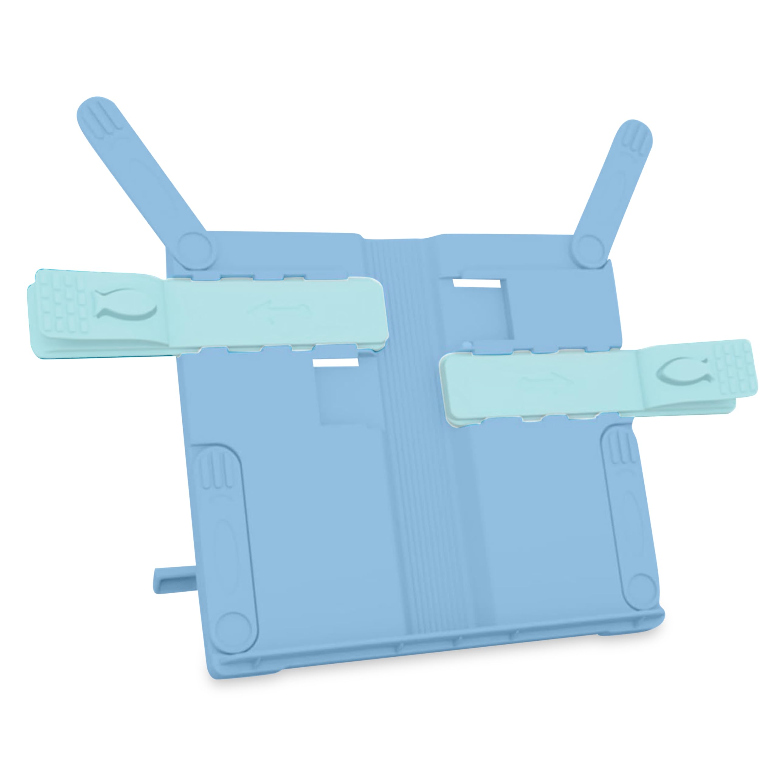 GLUN® Reading Stand Blue Colour, Pack of 1 Book Display Stand, Adjustable Width & Height with Page Clips on Both Sides, Foldable Book Stand