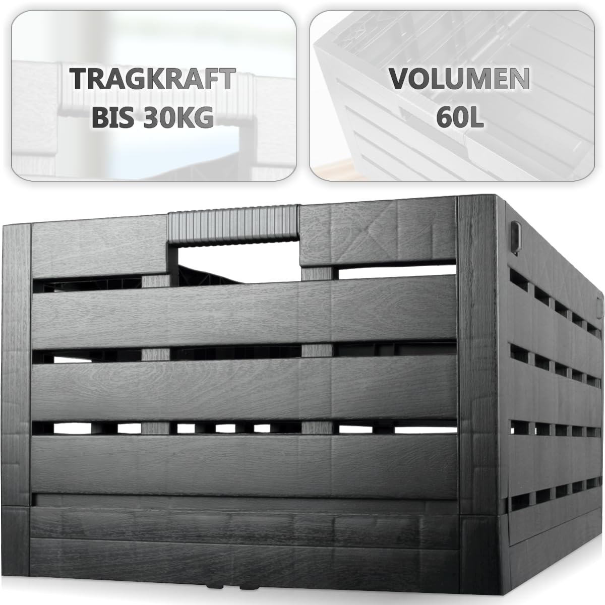 4X Premium Klappbox 60L Aufbewahrungsbox 60x40x28cm Transportbox bis 30kg faltbar klappbar stapelbar
