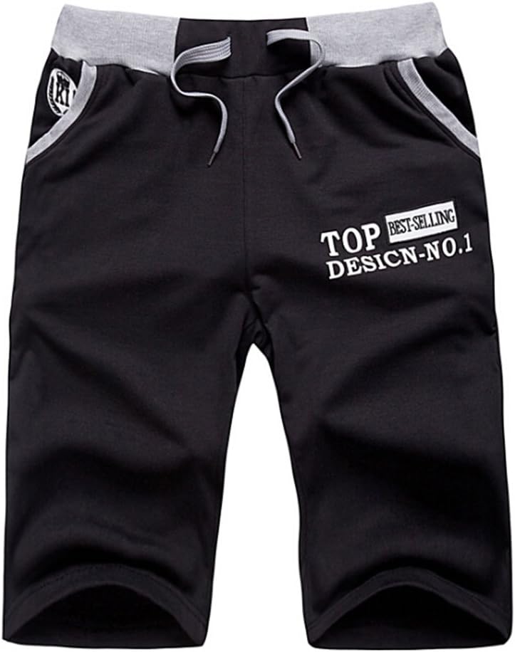 (TM) Mens Comfort Cotton Loose Gym Sports Shorts Trousers(black)