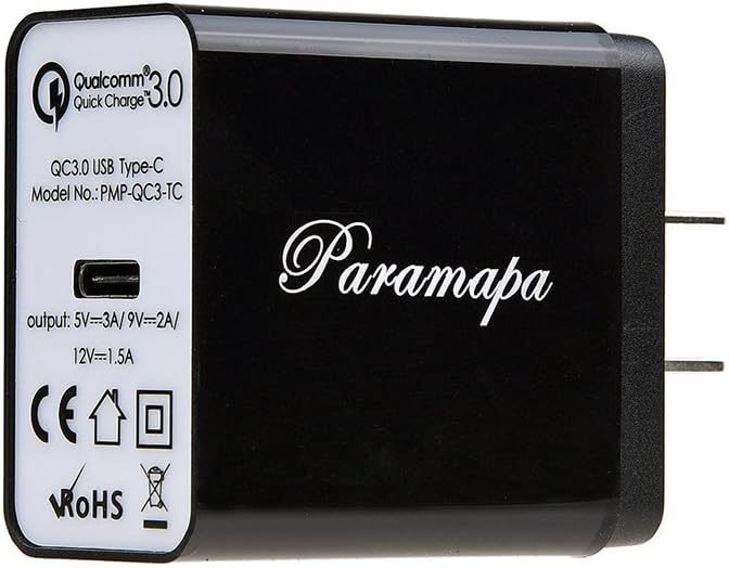 Paramapa Quick Charge QC3.0 One-Port Type C Wall Charger for Android Smartphones Tablets & Other Type-C Devices (Black)