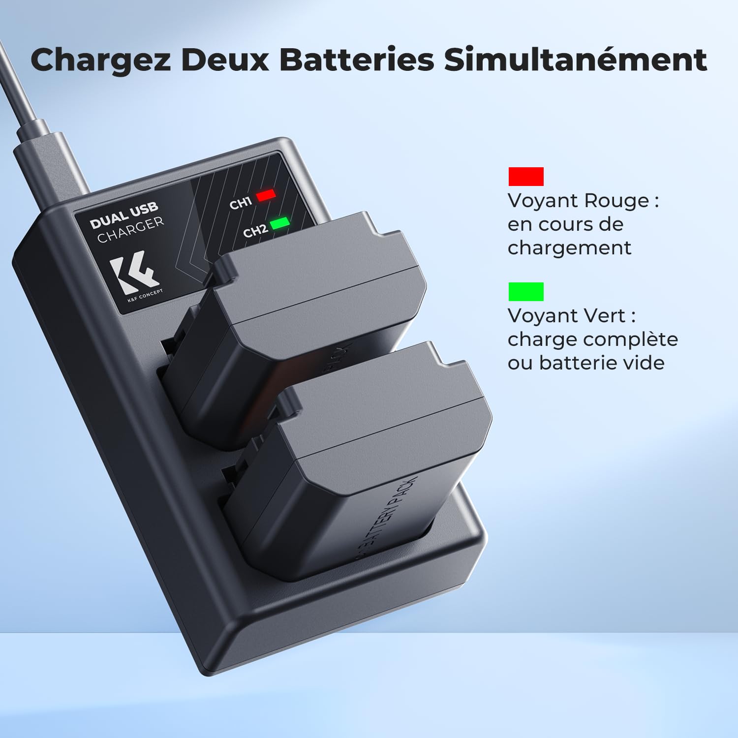K&F Concept NP-FZ100 2 Pack 2280mAh Batería y Cargador Compatible con Cámara Sony Sony A7iii, A7iv, fx3, fx30, A6700, A7R, A9, A6600, A7Riii, A7Riv, A7R3, A7C, ZV-E1, ZV-E10ii, A7S3, A9R y más