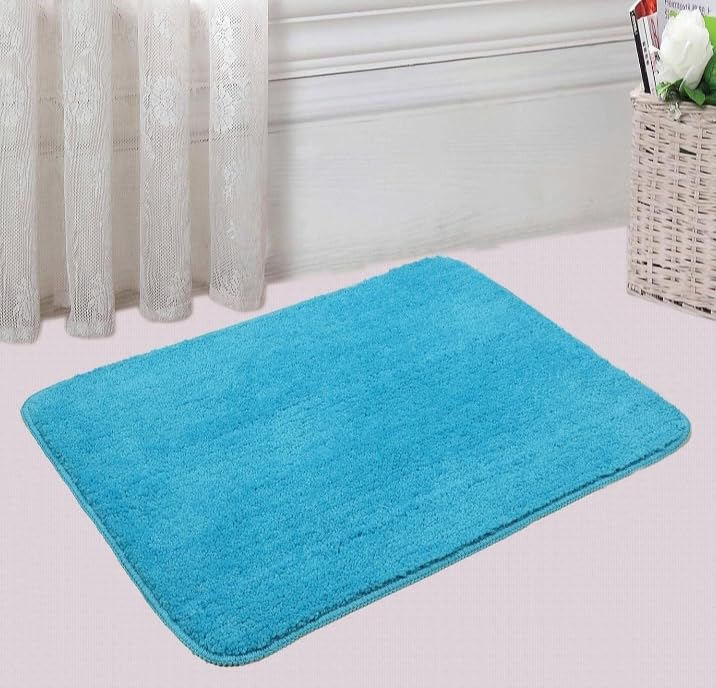 Image of Shree JEE Home Solid Microfibre Bathroom Mat Soft and Non-Slip Mat for Kitchen Door and Bedroom (40x60cm) Pack of 2 (Aqua)
