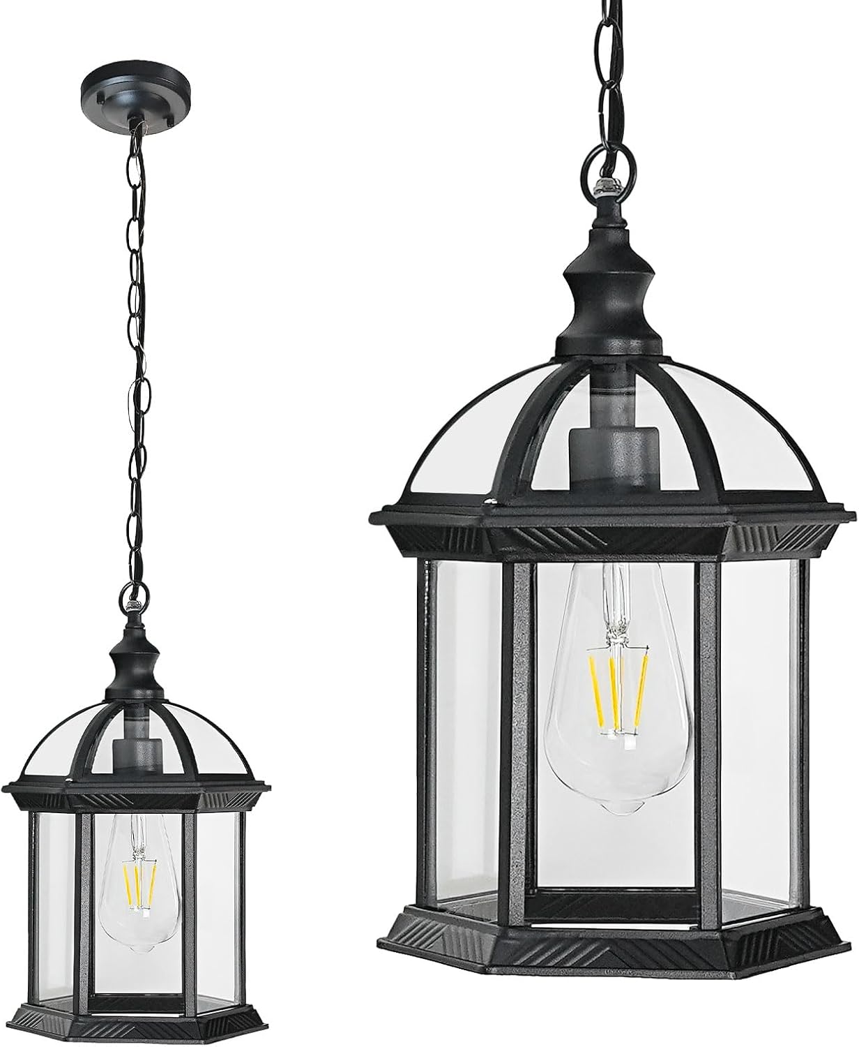Outdoor Pendant Light Fixtures for Porch Front Door Patio Foyer Entryway Kitchen Island, Waterproof Farmhouse Exterior Hanging Lights with Adjustable Chain Anti-Rust Ceiling Mount Lantern(1 Pack)
