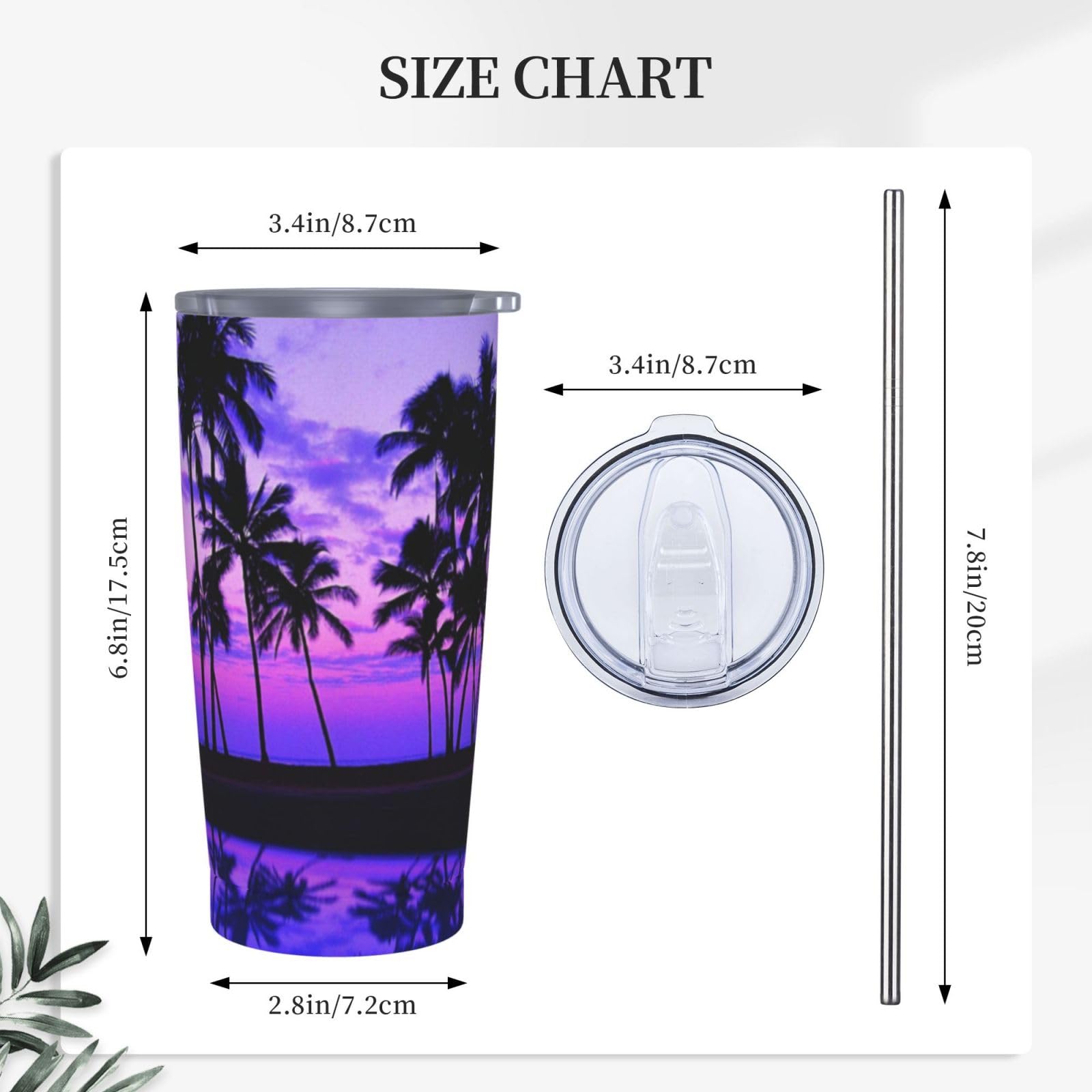 Tazza termica portatile con stampa tramonto viola con palma in acciaio inox