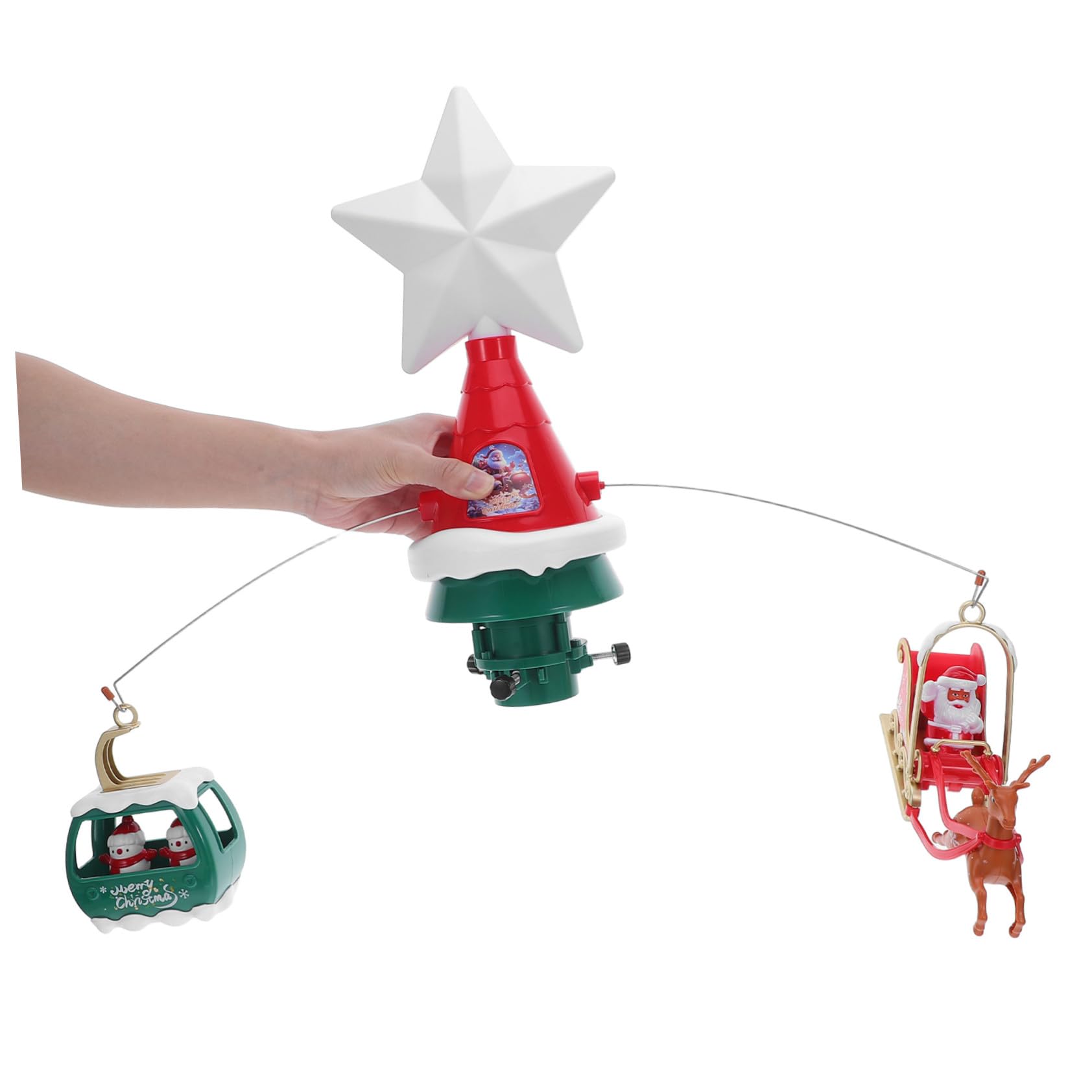 Cabilock Étoile de Sapin de Noël Rotative Lumineuse Décoration Musicale pour Sapin avec Traîneau du Père Noël et Bonshommes pour Intérieur et Extérieur
