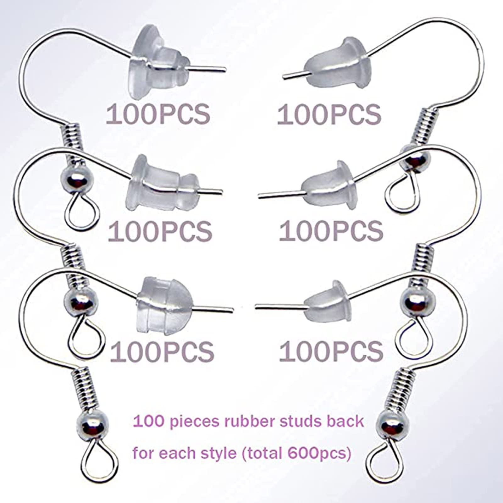 Lot De 600 Fermoirs De Boucles D'oreilles En Silicone Transparent - 12 Styles - Rechange Pour Créoles Et Boucles D'oreilles