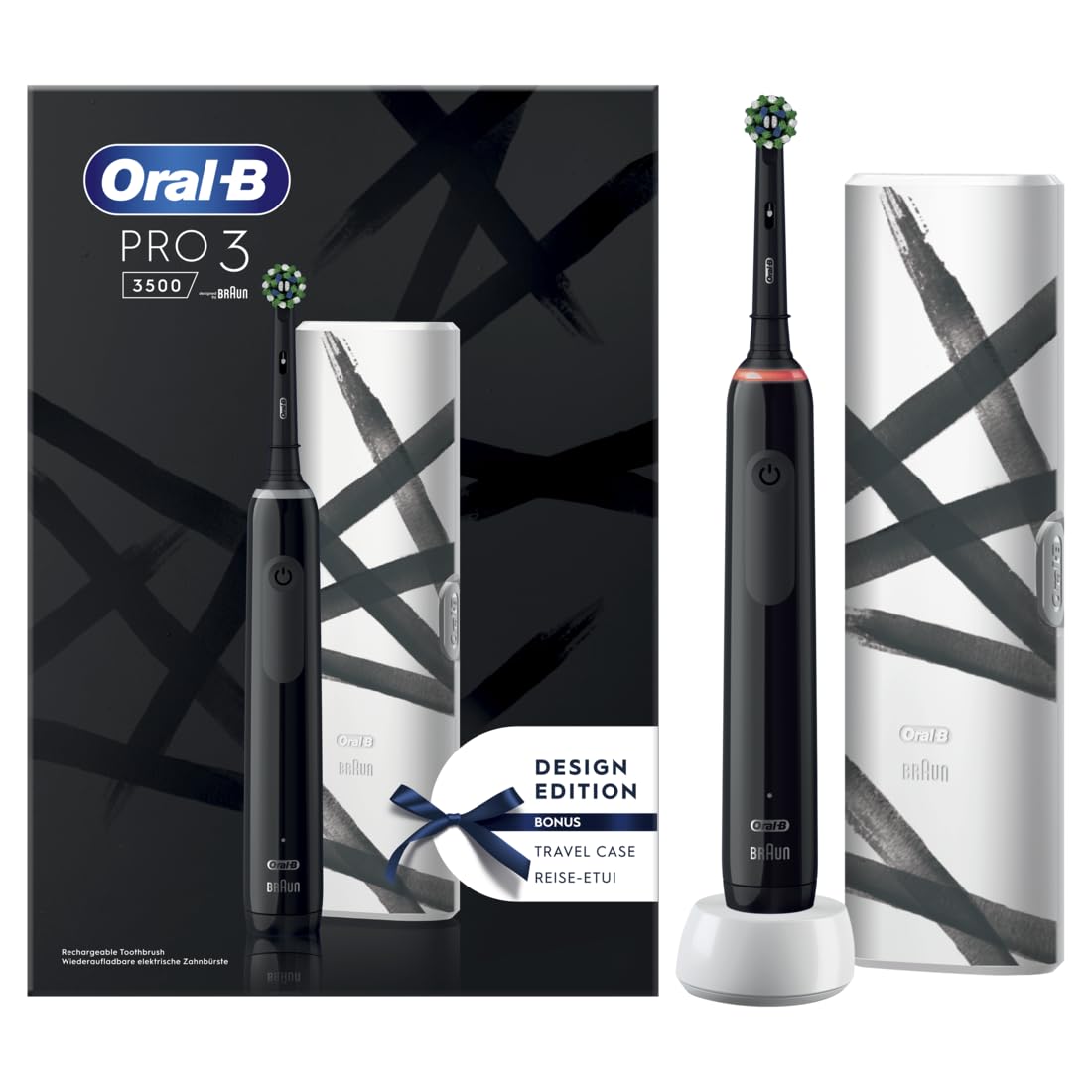 Oral-B Pro 3 3500 Black Rechargeable Electric Toothbrush, 1 Head, 1 Travel Case, 1 Toothbrush