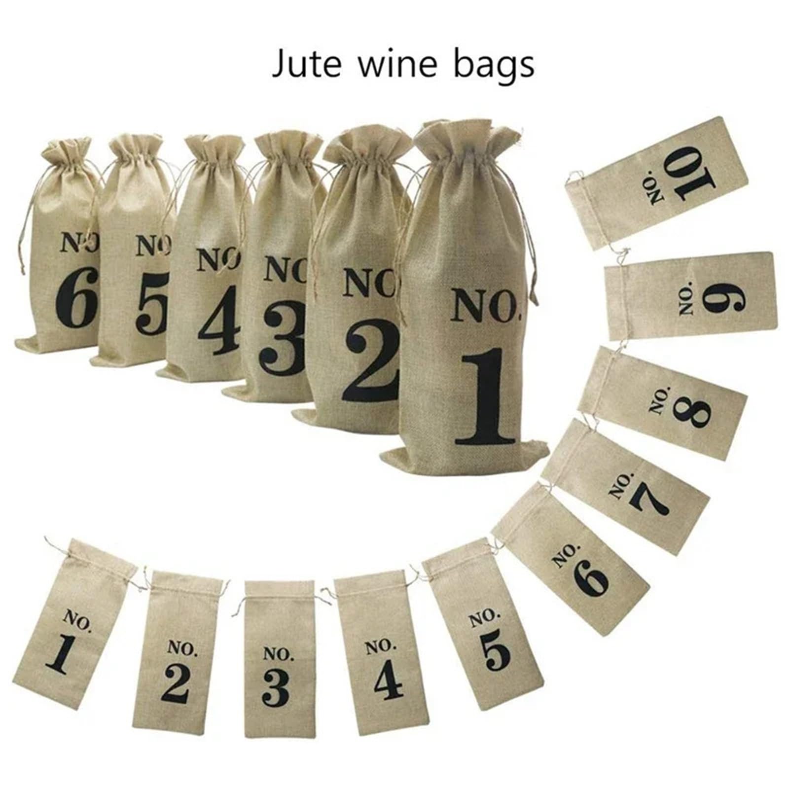 Flaschenträger für Wein 2er-Pack Jute-Weinbeutel mit Kordelzug, 10-teiliges Set für 750-ml-Flaschen, Geschenkaufbewahrung, Farbe2, Einheitsgröße, Ein Stil