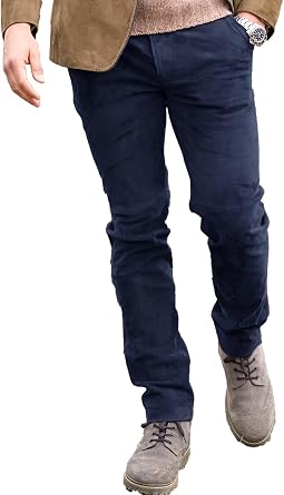 Mens Casual Faux Suede Pants Classic Fit Elastic Waistback Slacks Comfort Trousers