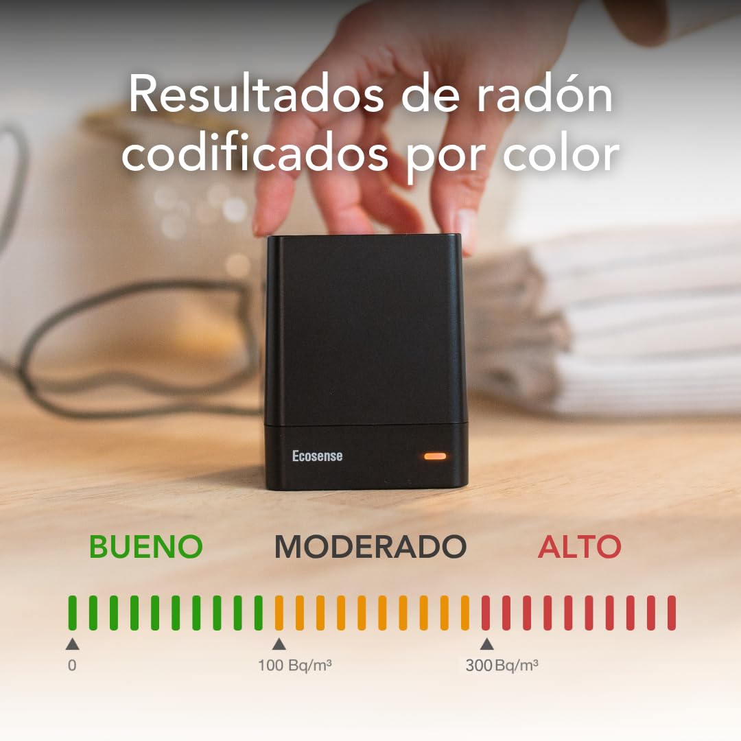 Ecosense EQ100 EcoQube, Instrumento de Medición Continua Inteligente para Personas, Fácil de Usar, Preciso, Wi-FI, Resultados en Bq/m3
