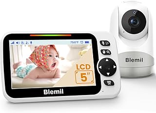 Baby Monitor with 30-Hour Battery, 5" Large Split-Screen Video Baby Monitor with Camera and Audio, Remote Pan/Tilt/Zoom Camera, Two-Way Talk, Night Vision, Lullabies, No WiFi