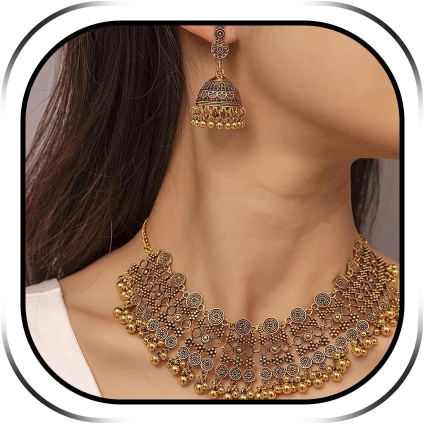 Indian Jewelry Sets for Women Jhumkas Indian Earrings Bollywood Necklace Oxidized Outfits for Women Wedding Jewelry for Brides