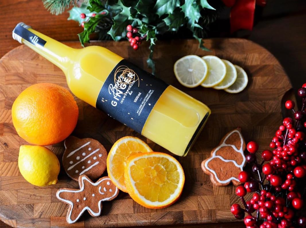 Ben's Ginger Bio Ingwerpunsch (8% alc.) - München Handgefertigt, Bio-zertifiziert, Alkoholisches Getränk, Winterpunsch, Ingwerwein, Ohne Zusatzstoffe, Bio-Qualität - 1 Liter