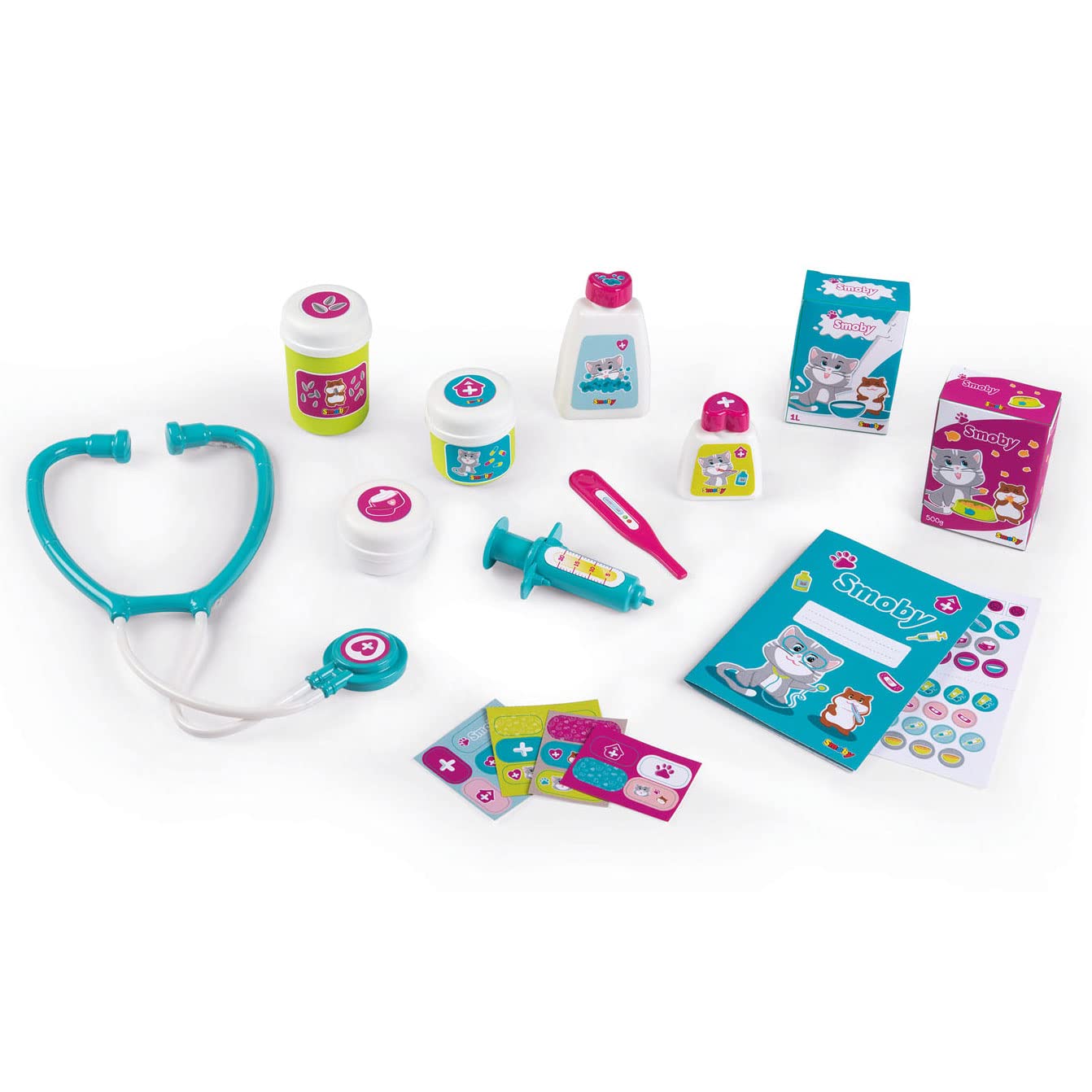 Smoby - Centre Vétérinaire - Clinique Animaux - Jouet pour Enfant - Peluches Chaton + Hamster Incluses - 18 Accessoires Médicaux - 340401