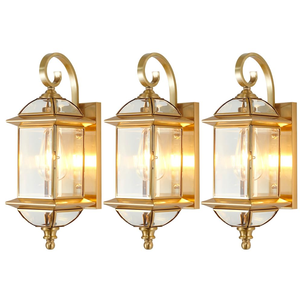 Applique murale d'extérieur en laiton de 47 cm – Style européen IP65 – Applique en verre étanche pour porche, jardin, garage, porte d'entrée, terrasse et balcon – Luminaire extérieur