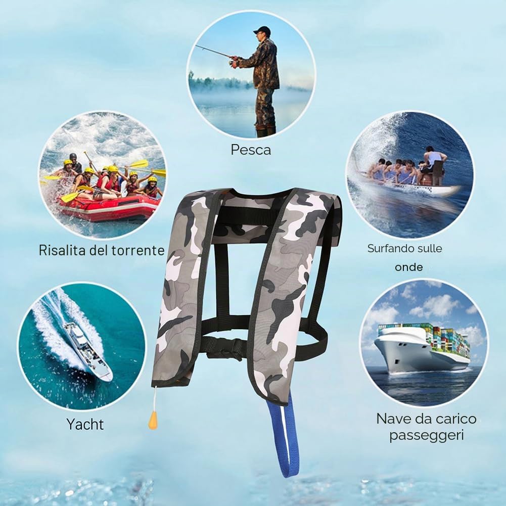 Giubbotti di salvataggio gonfiabili automatici senza cilindro, forte assistenza professionale 150 n, con trachea e gilet per kayak, spiaggia, snorkeling, blu navy