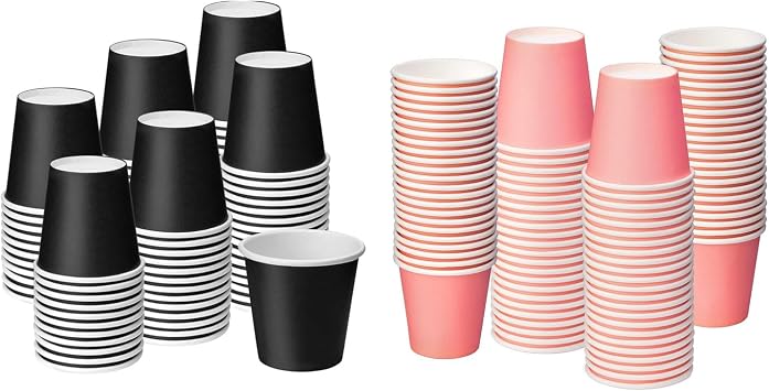 100 Pack Black and 100 Pack Pink 3 oz Paper Cups