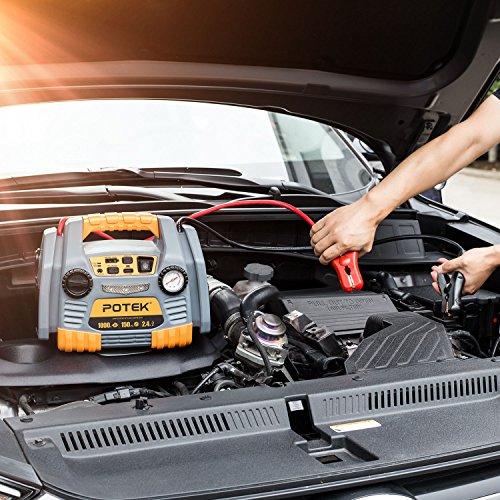 POTEK Car Jump Starter with 150 PSI Tire Inflator/Air Compressor,1000 Peak/500 Instant Amps with USB Port to Charge iPhone,IPad, Kindle