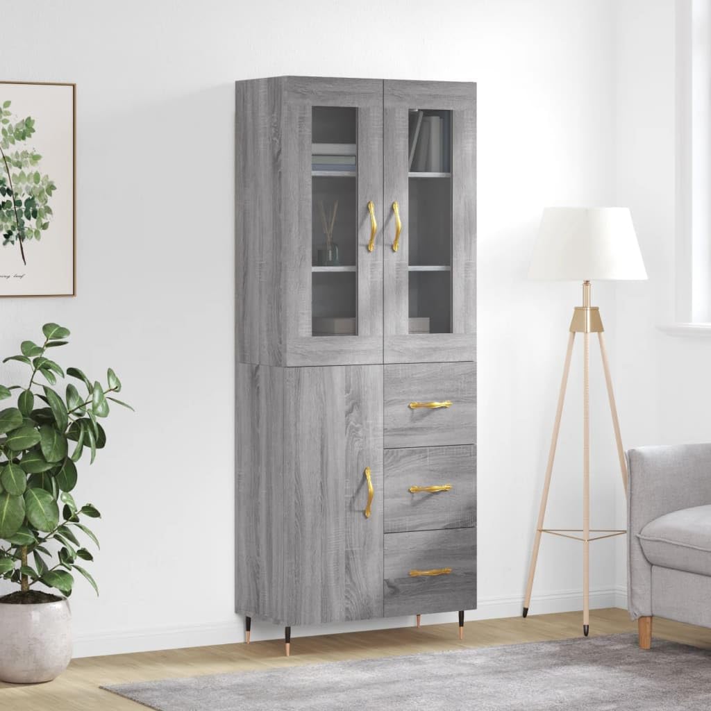 Armadio alto grigio Sonoma, 69,5 x 34 x 180 cm, con piedini in