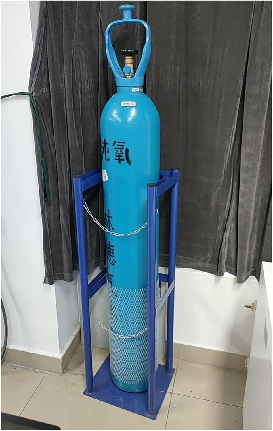 GTHTUHFD Oxygen Tank Cart, Oxygen Cylinder Cart, Oxygen Tank Holder Carrier, Gas Cylinder Fixed Shelf Oxygen Storage Rack,Blue-34x30x100cm