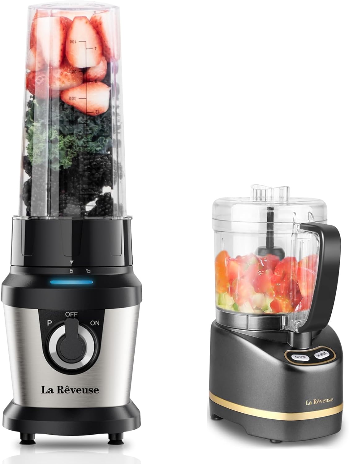 La Reveuse 400W Stainless Steel Smoothie Blender + La Reveuse 2-Cup Small Food Processor