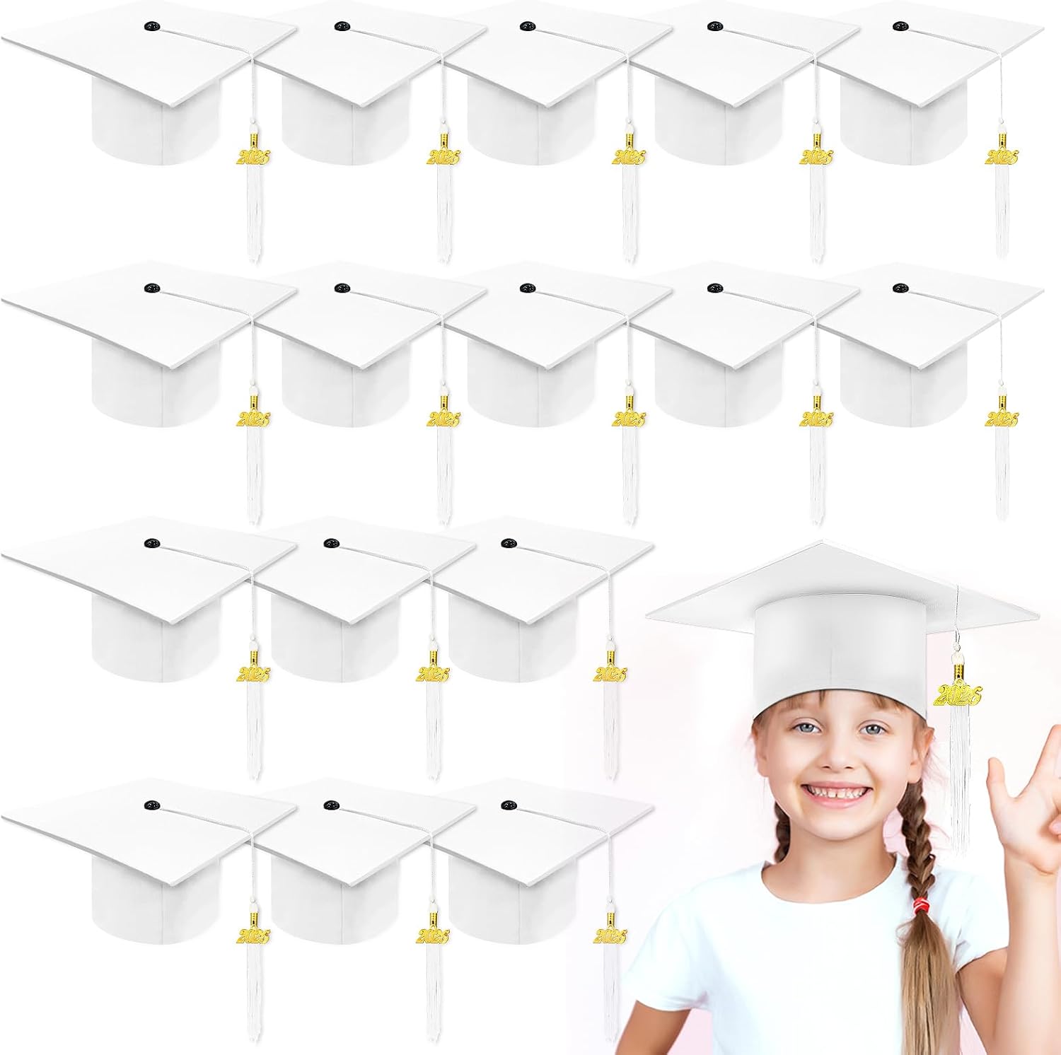 Kidum 16 Pcs 2026 Graduation Cap Kindergarten Bulk Graduation Cap Preschool Child Size Grad Caps with Metal 2026 Tassel
