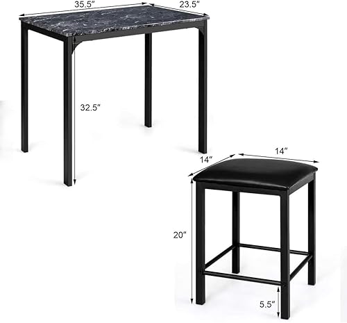 Miniatura 10 de ReunionG Juego de mesa de comedor y sillas de 3 piezas, juego de sillas y mesa con mesa de mármol, juego de muebles de mesa de comedor modernos para