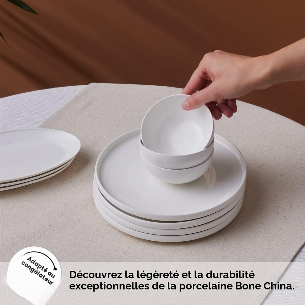 Karaca Forever Bone Fika Service de Table 22 Pièces pour 6 Personnes, Élégant Set de petit-déjeuner, Vaisselle en Porcelaine Fine avec Assiettes, Bols, Plats de Service