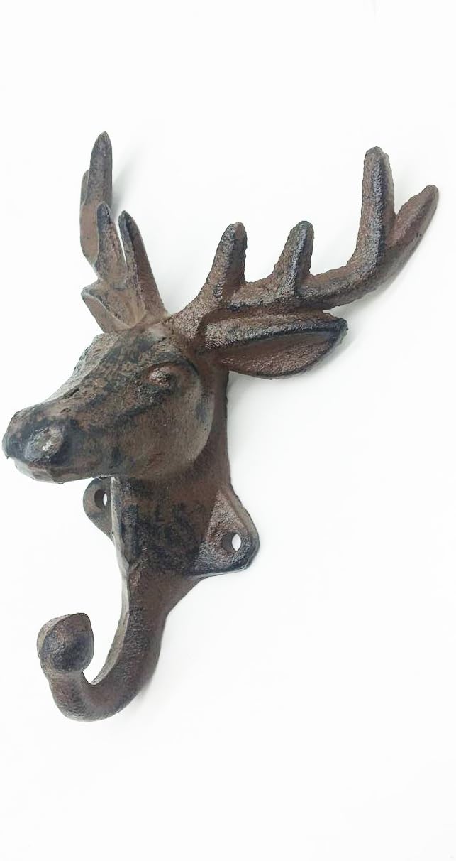Cast Iron Rustic Deer Head Design Wall Hanger Vintage Design Hooks Keys Towels Hook Metal Wall Mounted Heavy Duty Moose Decorative Gift Idea image 2
