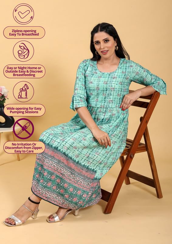 Image of RITIJYA Zipless Feeding Kurta Dress for Women | Maternity Nursing Kurti, No-Zip Easy Access | Extra Pleats Pre to Post Pregnancy | Quick-Dry Fabric | S-4XL