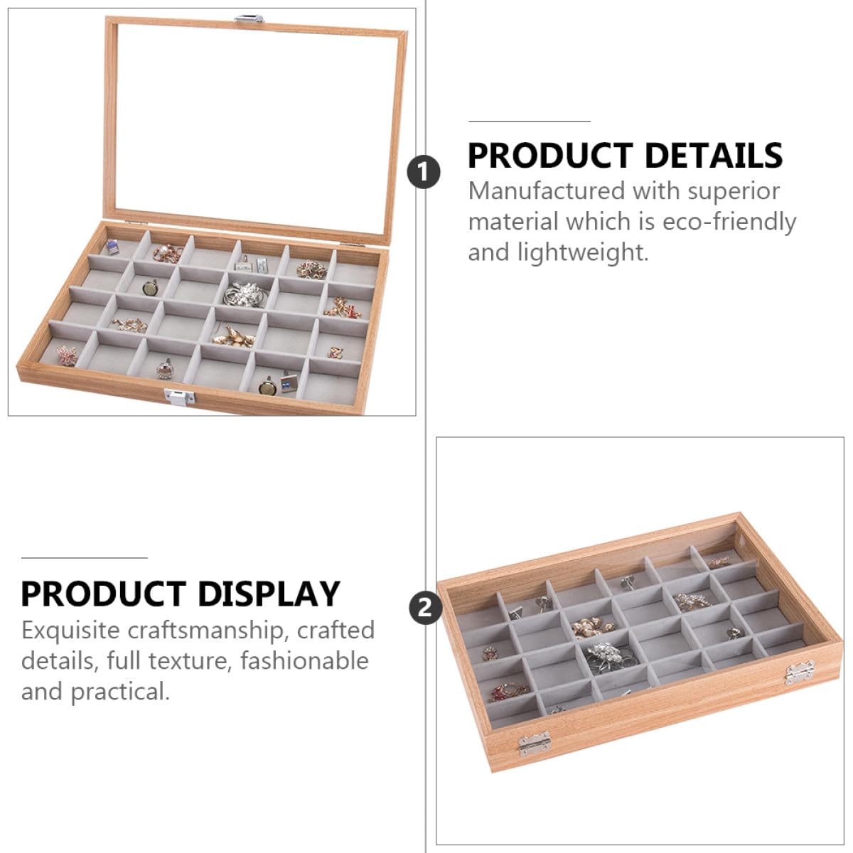Caja de Almacenamiento de Joyas Organizador Multifunción Rejillas y Ventana Transparente para Pendientes, Anillos y Collares, Adecuado para Viaje y Exhibición en Mostrador