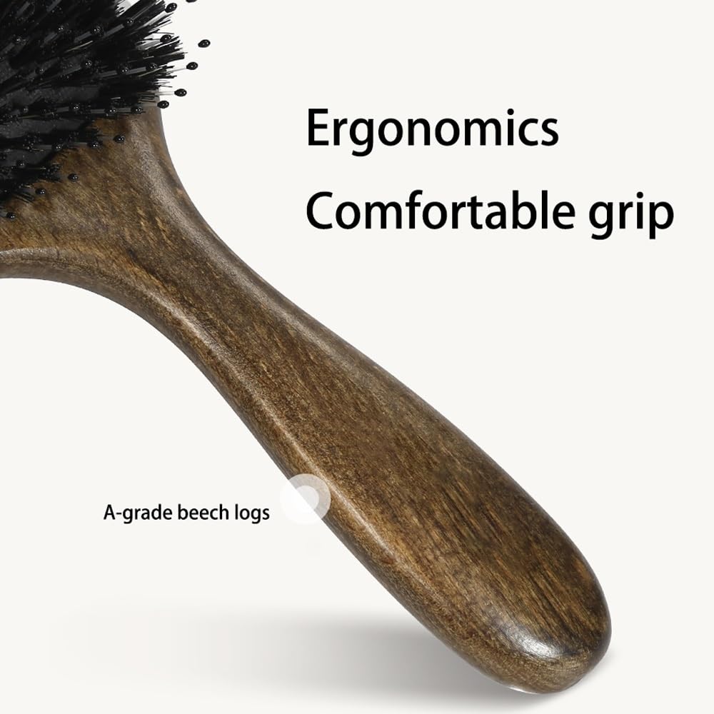 Cepillo de pelo, cerdas de jabalí para mujeres y hombres, cepillo de cerdas de jabalí y cerdas de nailon para cabello húmedo/seco, alisado y desenredante, cepillo diario para mejorar el brillo